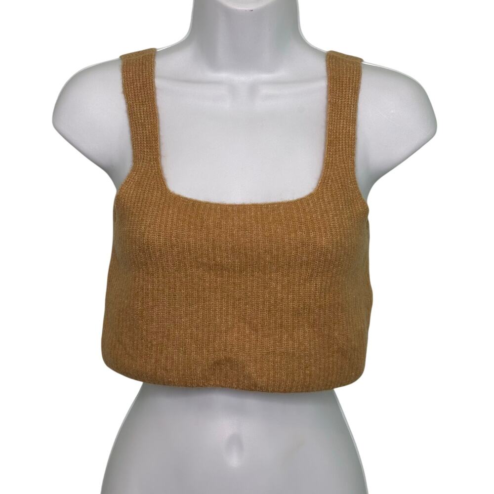 Everlane Wool Blend Yak Ribbed Full Coverage Crop Tank Top Camel M